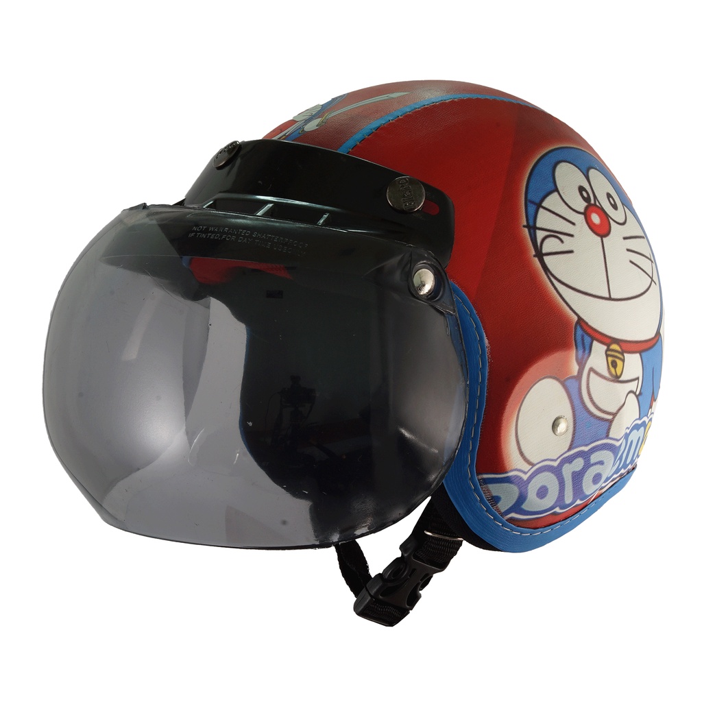 Helm Bogo Retro Anak Untuk Usia 2-6 Tahun Motif Doraemon - Merah Biru