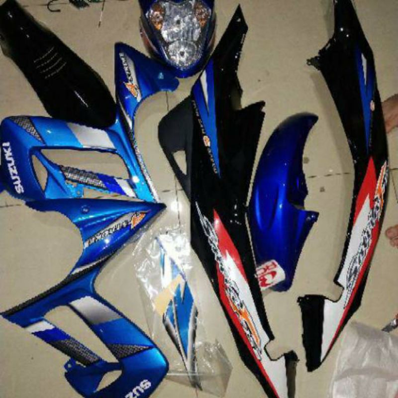 Cover Full Body Halus Satria Fu Thailand / Satria Fu Lama CBU Biru Hitam plus Striping