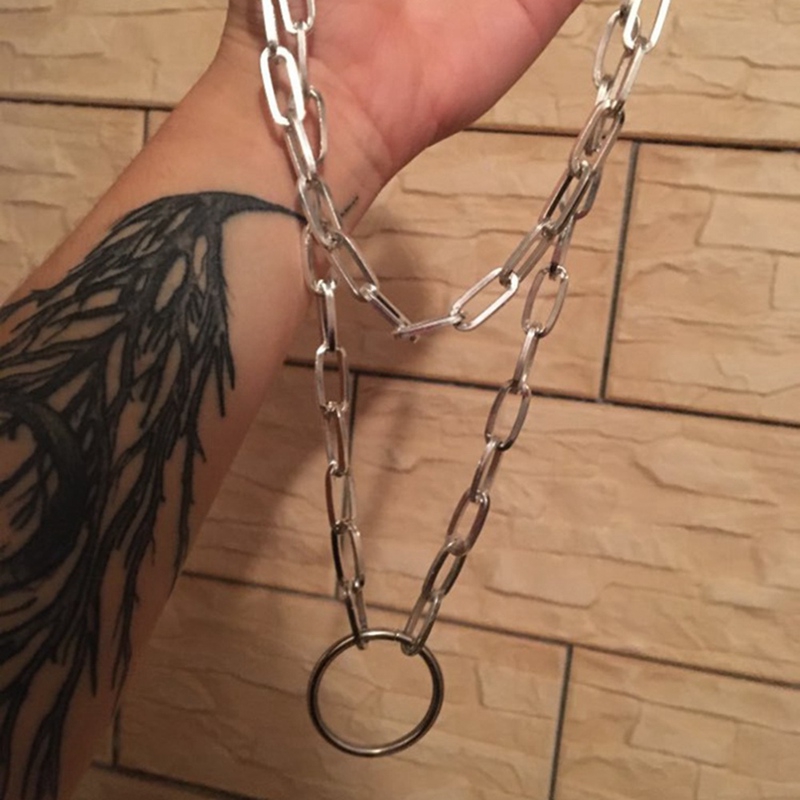 Double Layer Lock Chain Necklace Punk Chain Pendant Necklace