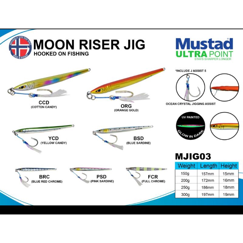 umpan metal jig mustad moon riser jig 150 200 250 300 gram