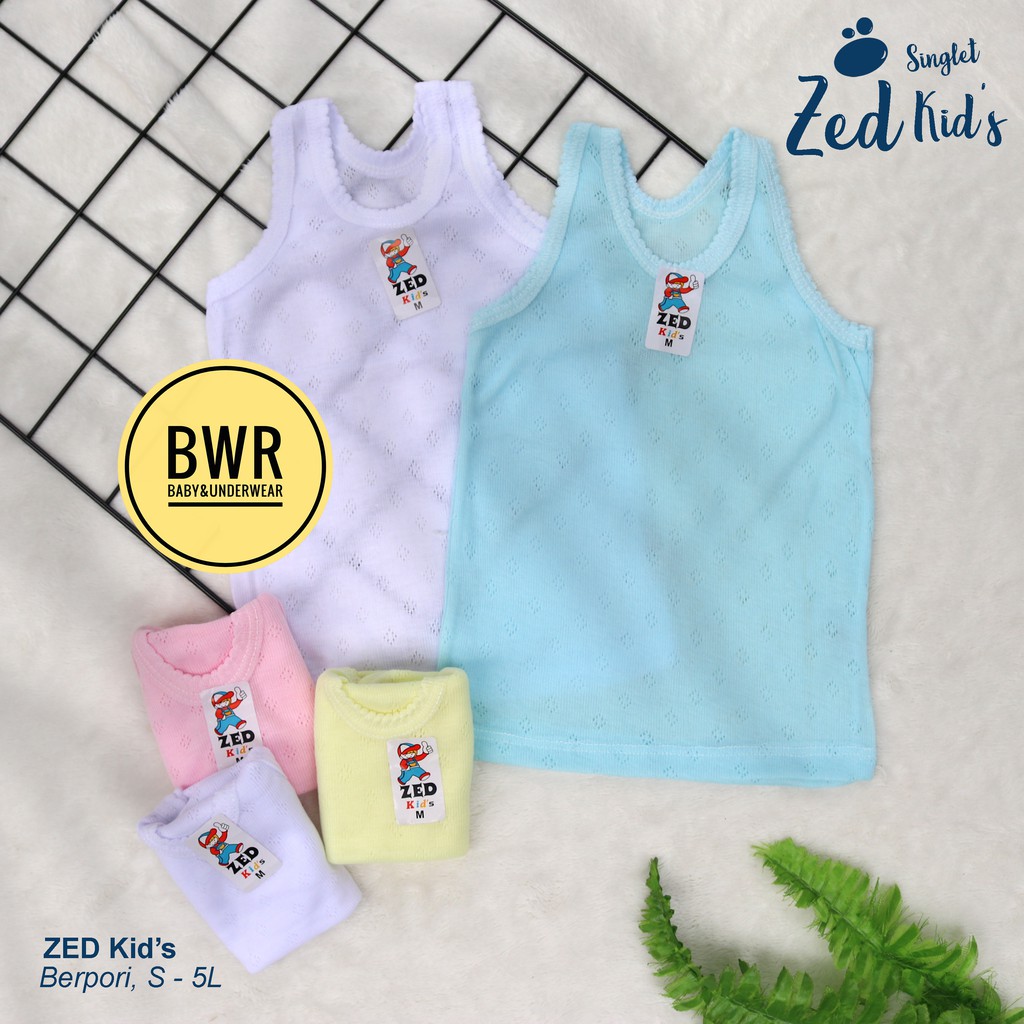 [ 6pc ] SINGLET ZED KIDS Berpori [ II A2-G2/A3-G3 ] Singlet Bayi kaos Dalam Anak - Bwr