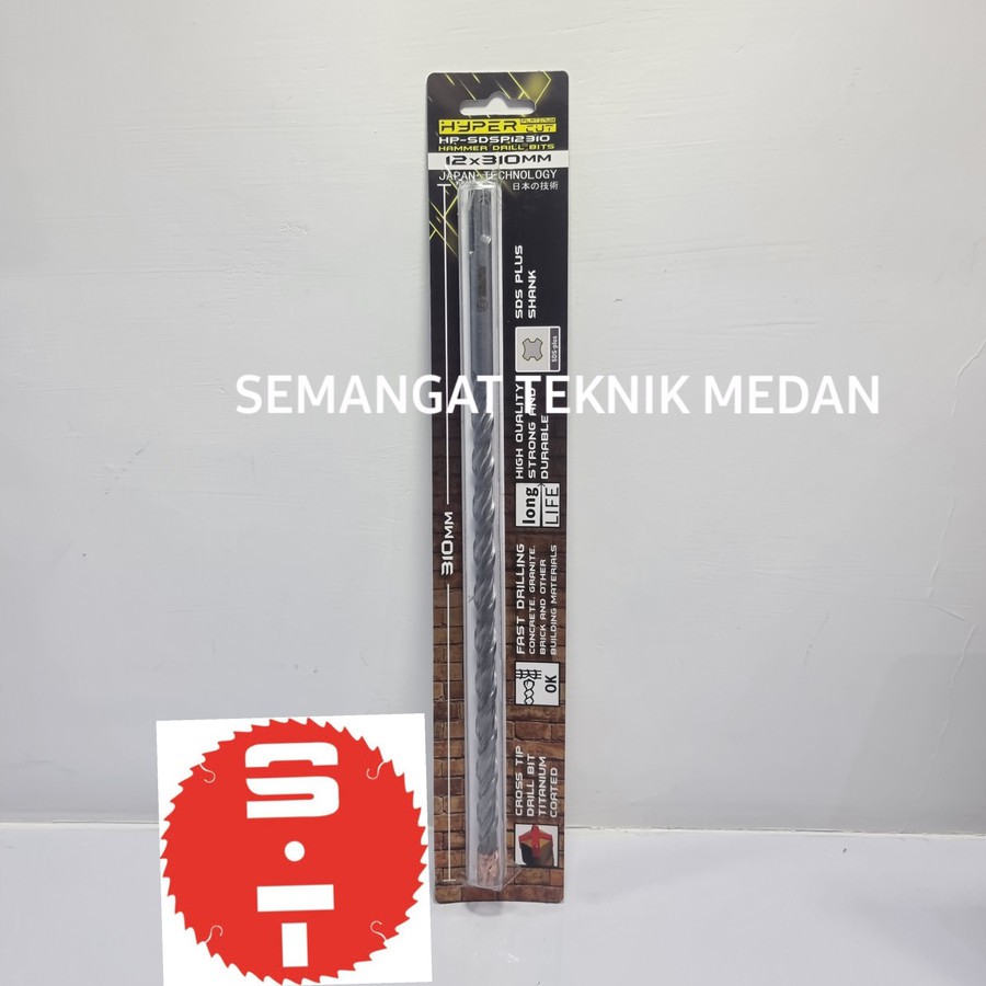 12mm MATA BOR BETON CROSS COLOK SDS PLUS TEMBOK 12 mm x 310mm HYPER
