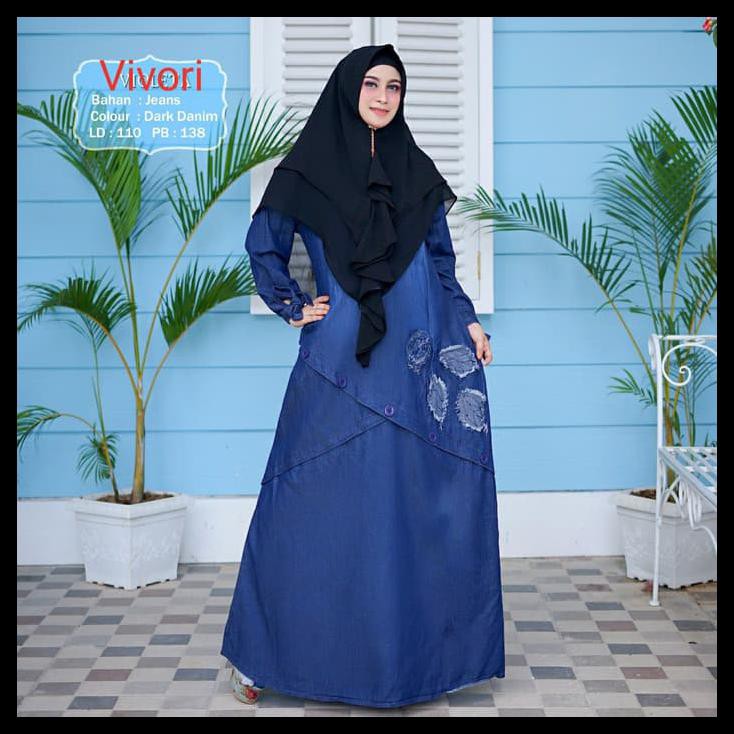 1P1W Baju Gamis Wanita Terbaru Syari Jeans Vivori Muslim S02S