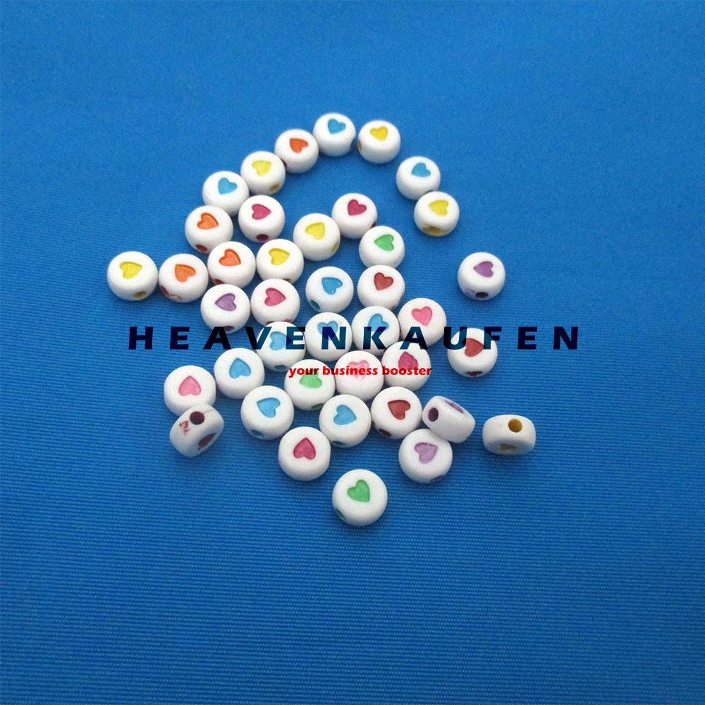 Manik Manik Beads Kecil Love Heart Lebar 7 mm Diameter Lubang 1 mm Harga Per Pack isi 50 Pcs