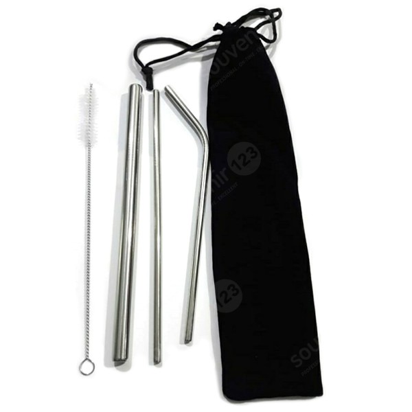 PREMIUM Sedotan Stainless SET 4 + 1 pouch / STAINLESS Steel Besi Metal Straw Reusable FOOD GRADE