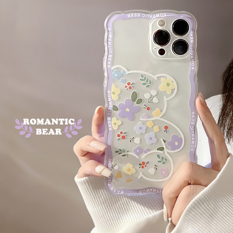 Soft Case Silikon Motif Bunga Beruang Ungu Untuk IPhone 7 8 Plus X XR XS Max 11 Pro Max 12 13 Pro Max SE 2020