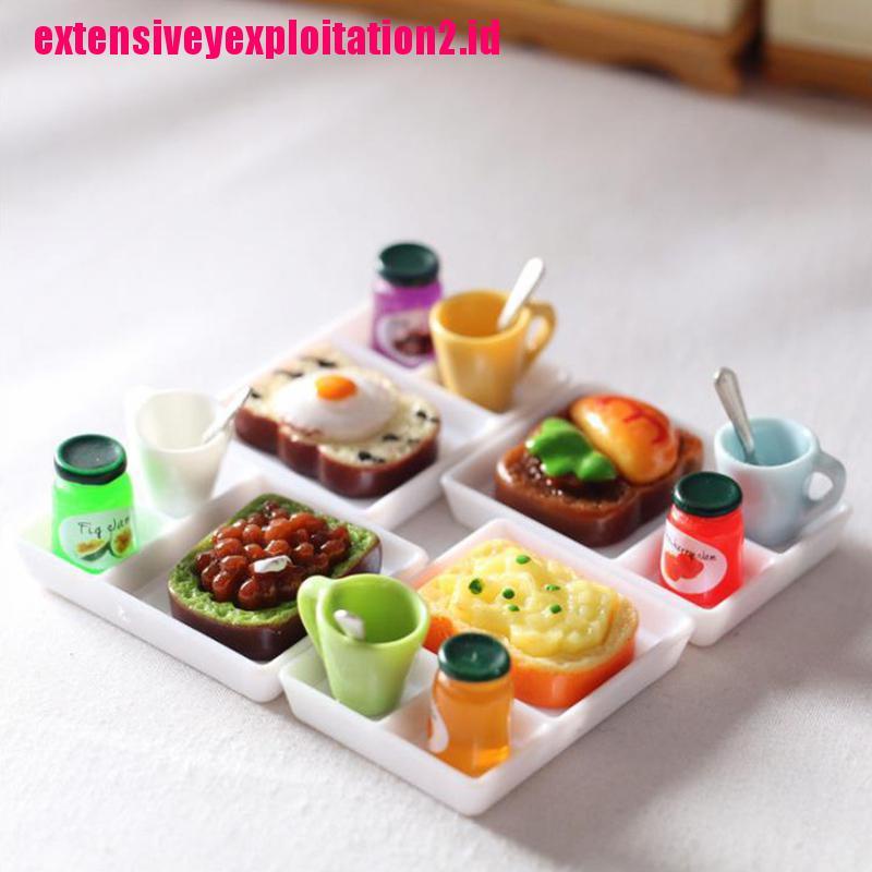 &lt; E2id &amp; &gt; 5pcs / set Mainan Miniatur Piring Selai / Roti Untuk Aksesoris Dapur Rumah Boneka