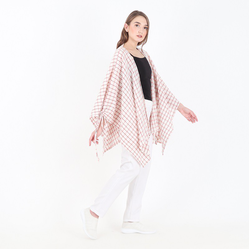 Atasan Big Size Kardigan Outer Kimono Kelelawar Batwing Katun Monokrom Gesyal Putih