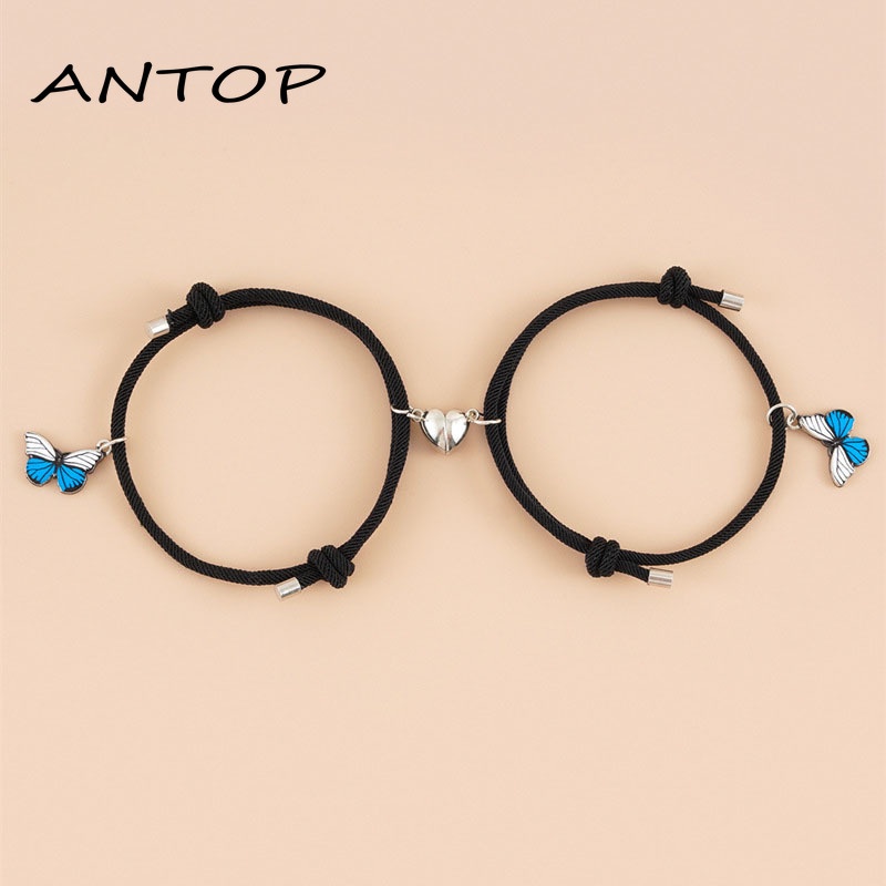 2Pcs Fashion Gelang Pasangan Magnetik Kupu-kupu Warna Tenunan Aksesoris Unisex ANTOP