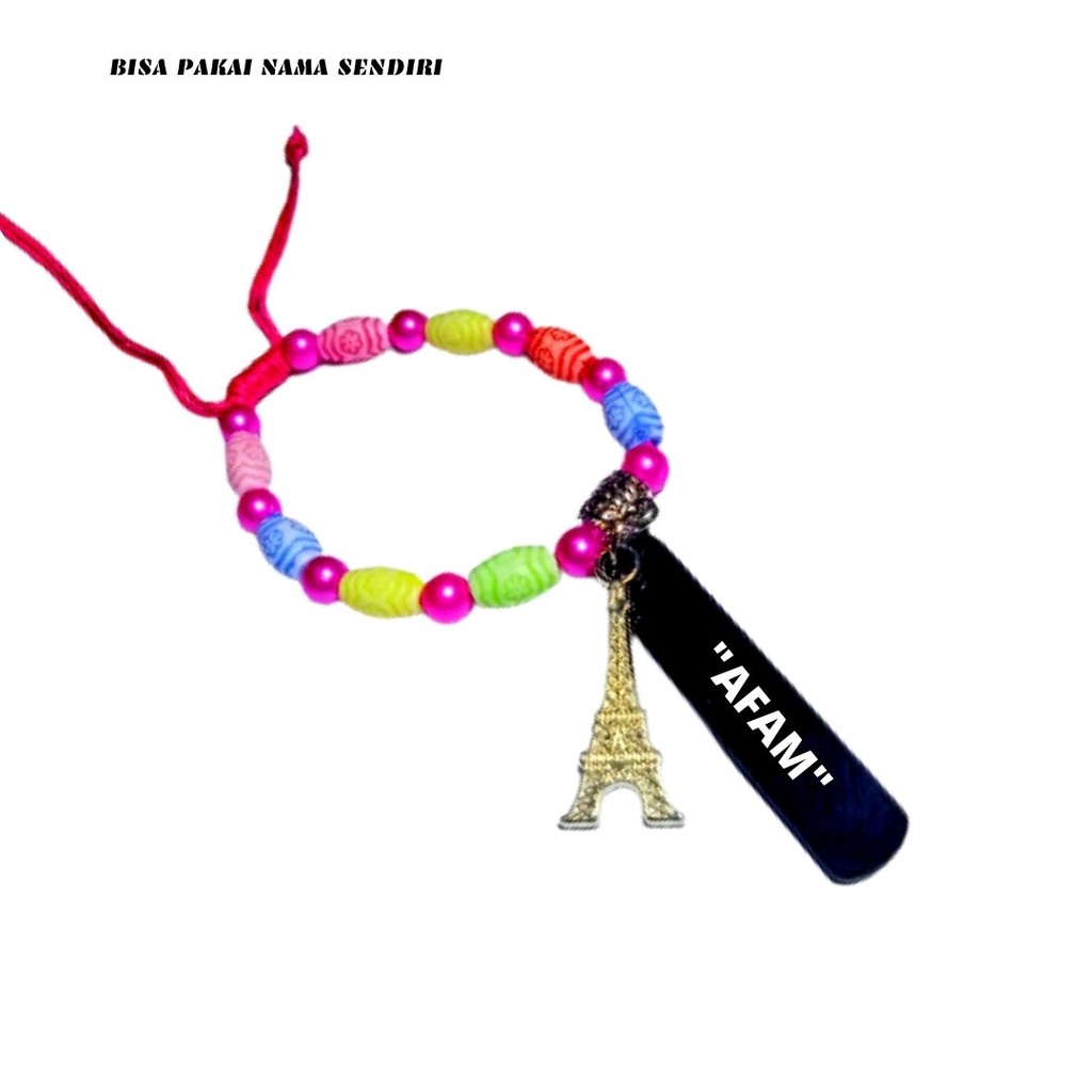 GELANG NAMA ANAK,GELANG AKRILIK BANDUL PARIS,GRATIS UKIR NAMA SENDIRI,BANYAK PILIHAN WARNA