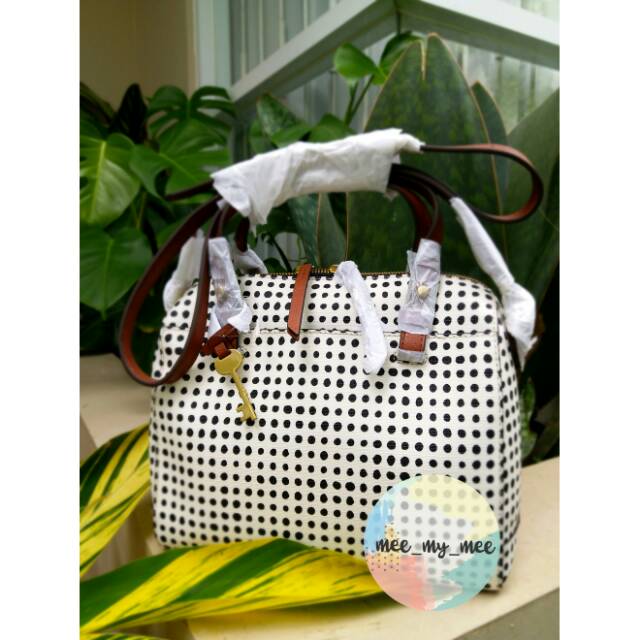 Fossil Rachel Satchel White Polka