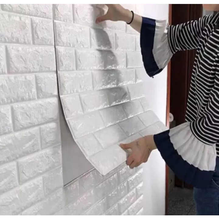 TERMURAH [ PAKET 10 LEMBAR ] Wallpaper 3D Foam Batu Bata / Sticker Dinding Timbul-10 Lembar Pink 70x38