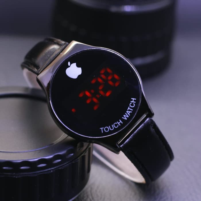 JAM TANGAN TOUCH LED BULAT PLAT HITAM SR02