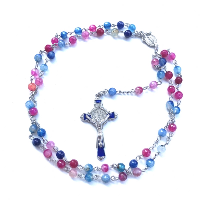 kalung rosario batu alam akik diwarnai anti karat. rosario makassat handmade