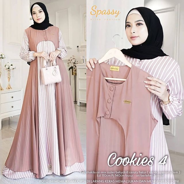 baju gamis wanita dress muslim terbaru Gamis Terbaru 2021 Cookies Set 4 dan 8 2 in 1 Gamis + Outh ba