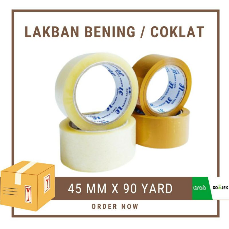 Lakban Bening dan Coklat 45mm x 90yard Isolasi Selotip Murah Lengket