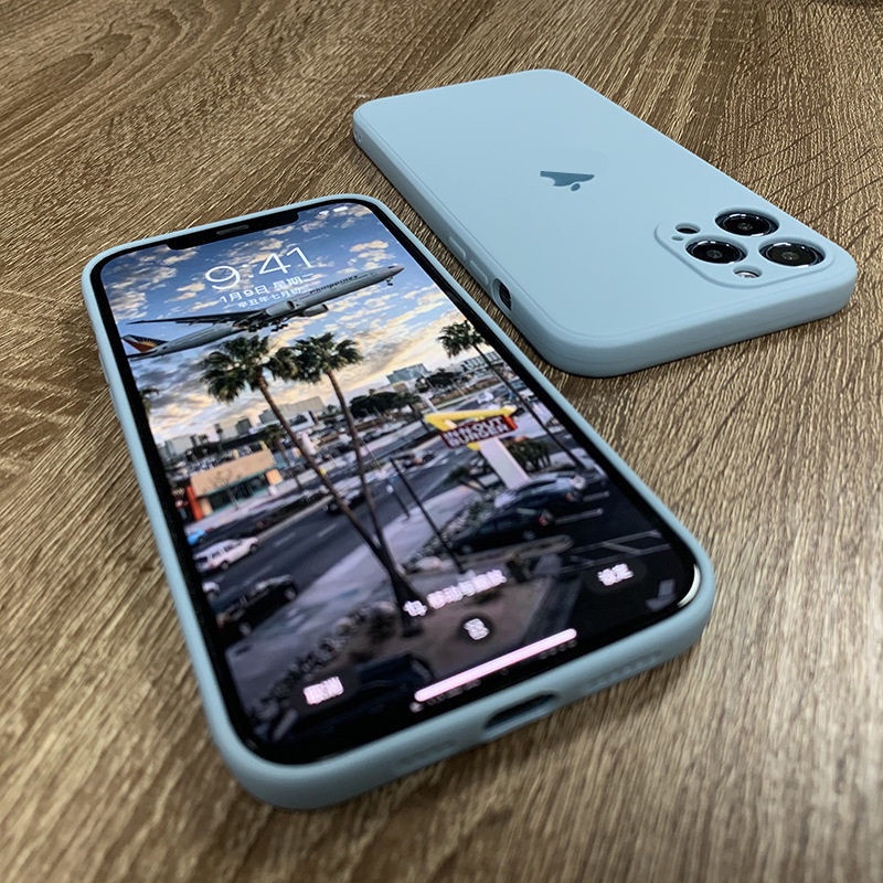 Case Pelindung Lensa Penuh Bahan Silikon Cair Bentuk Kotak Tahan Banting Untuk iphone 13 pro 12 11 pro max xs max xr x xs 7 8 plus