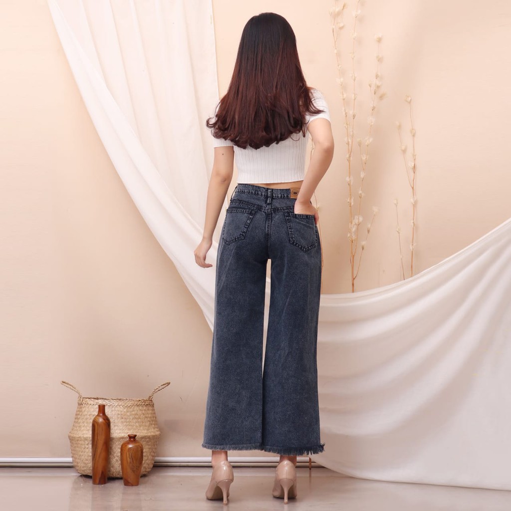 Celana Kulot Highwaist Jeans Wanita | Kulot Wanita | Celana Jeans Wide Leg | Celana High Waist Wanita Aqila