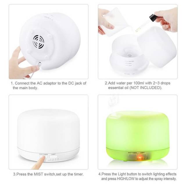 Humidifier Diffuser Aromaterapi Air 300ml 7 Warna LED Remote Lampu Tidur Purifier Aromatherapy