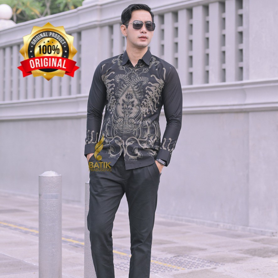 Batik Prabuseno Motif GUNUNGAN Prabuseno Kemeja Batik Pria Lengan Panjang Slimfit Modern Baju Hem At