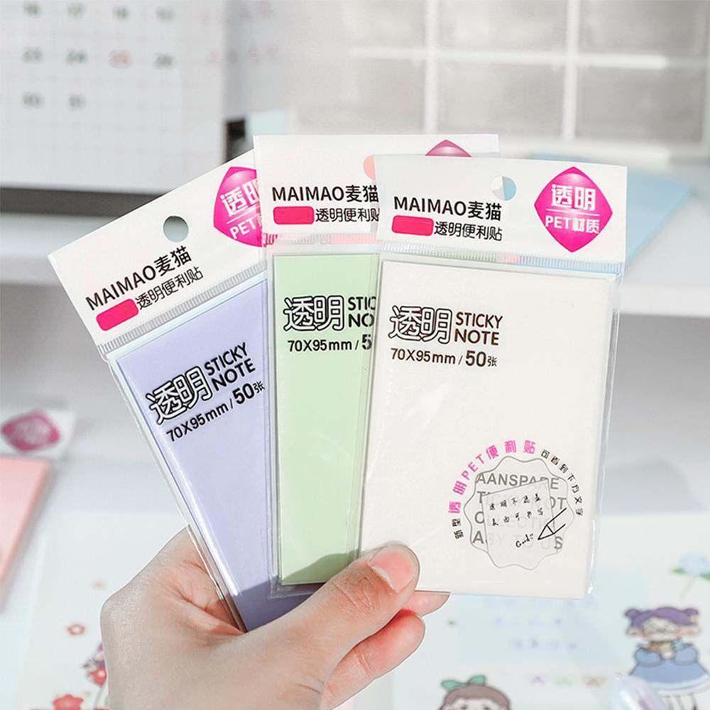 【 ELEGANT 】 Notepad Transparan 50lembar/Pack 6warna Waterproof To Do List Paper Alat Tulis Memo Pad