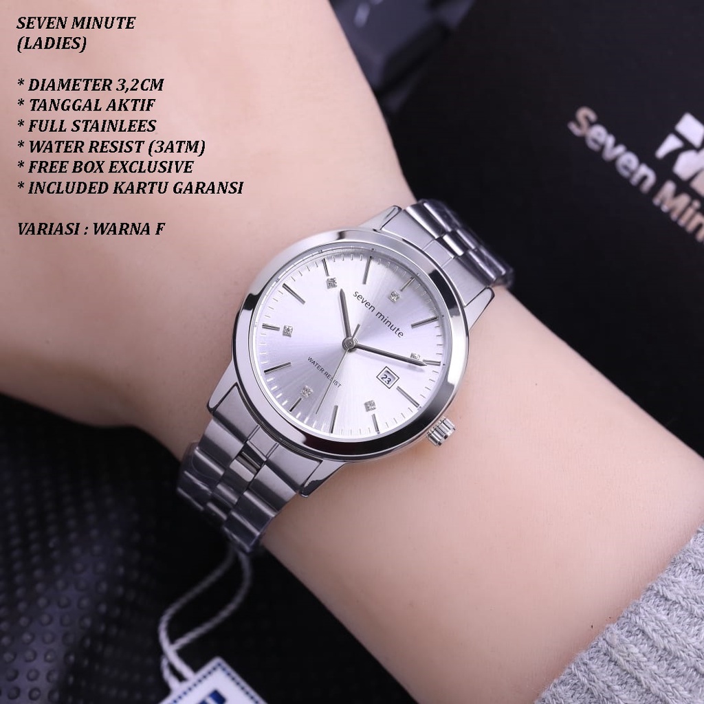 (FREE BOX) JAM TANGAN SEVEN MINUTE SM-009 WANITA FASHION RANTAI BODY BULAT TANGGAL AKTIF