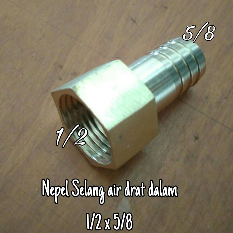Nepel sok selang air drat dalam 1/2" x 5/8" - Nepel Kuningan sambungan keran mesin cuci