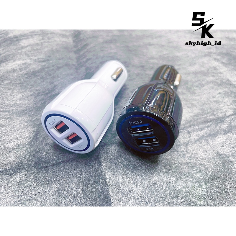 【CC003】(GROSIR) Skyhigh SK-C03 USB Charger HP Mobil Car Lighter Motor   Fast Charge 3.1A 2.1A QC 3.0 Dual 2 Port Qualcomm