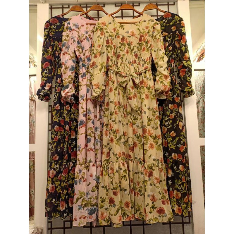 Maxi korean vintage Gamis Yuna Smoke Ceruty Import BKK 1642-D Bangkok