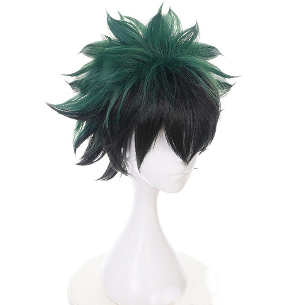 Needway My Hero Academia Wig Unisex Kostum Pendek Tahan Panas Hitam Dan Hijau Wig Cosplay Anime