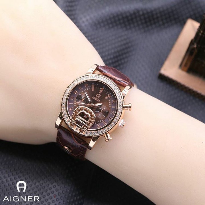 jam tangan wanita aigner semi ori / jtr 917 coklat plat coklat