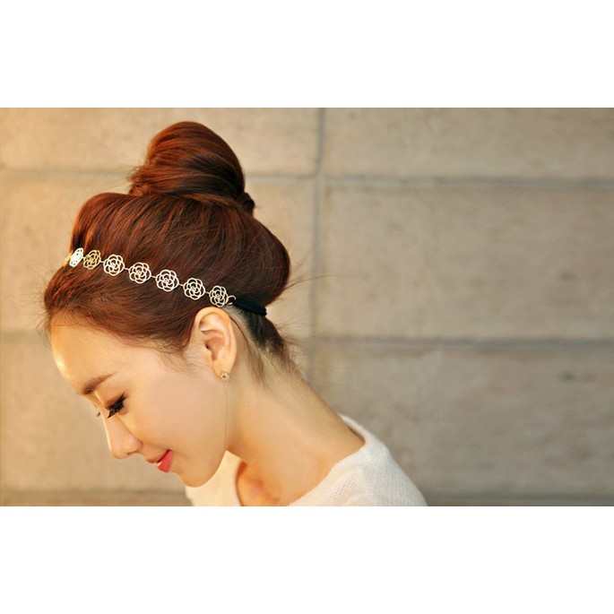 bando bunga Metal Chain Jewelry  Rose Flower Elastic Hair Band Headband Hairband Hair