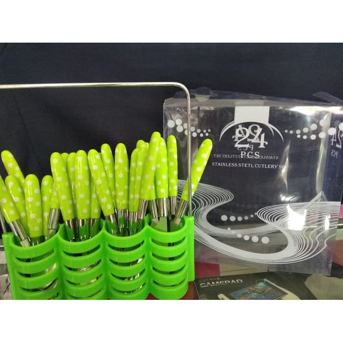 [COD] SENDOK PISAU GARPU POLKADOT STAINLESS 24SET