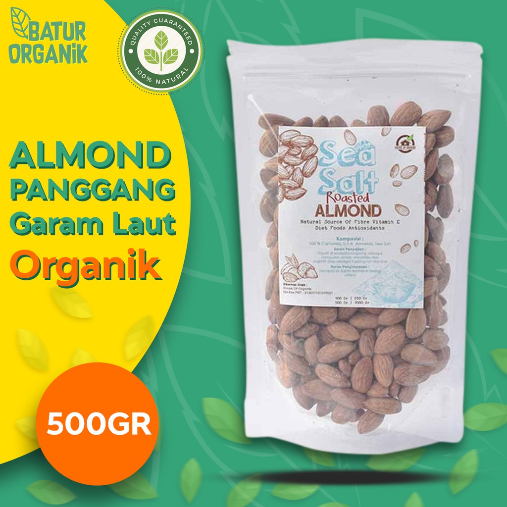 

KACANG ALMOND PANGGANG KUPAS 500GR ROASTED ALMOND BUMBU GARAM LAUT MURNI ORGANIK