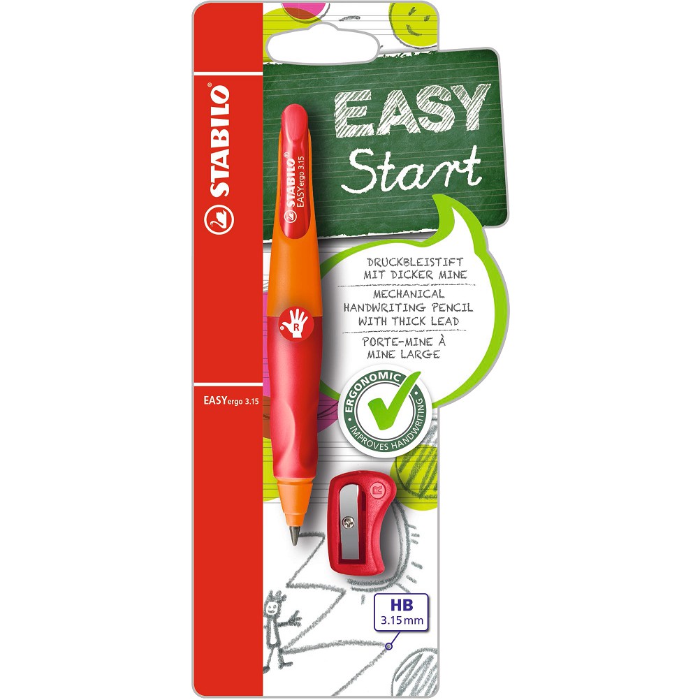 

STABILO EASYergo 3.15 orange/red warna pensil mekanis ergonomis pensil HB alat tulis