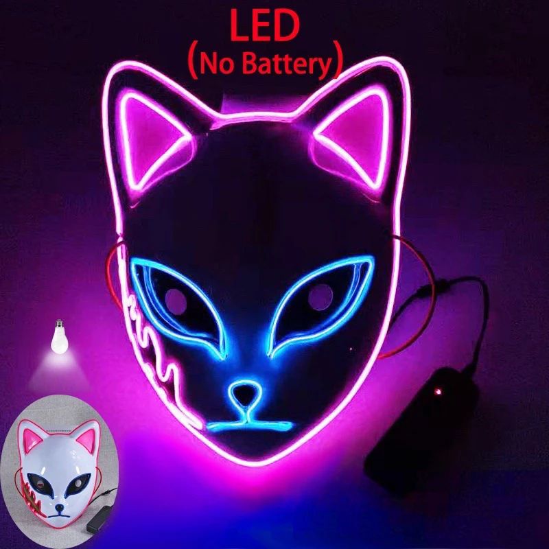 [BISA COD] Topeng Demon Slayer Cosplay Anime Rubah Jepang LED Lampu Menyala | Demon Slayer Mask konten Tiktok