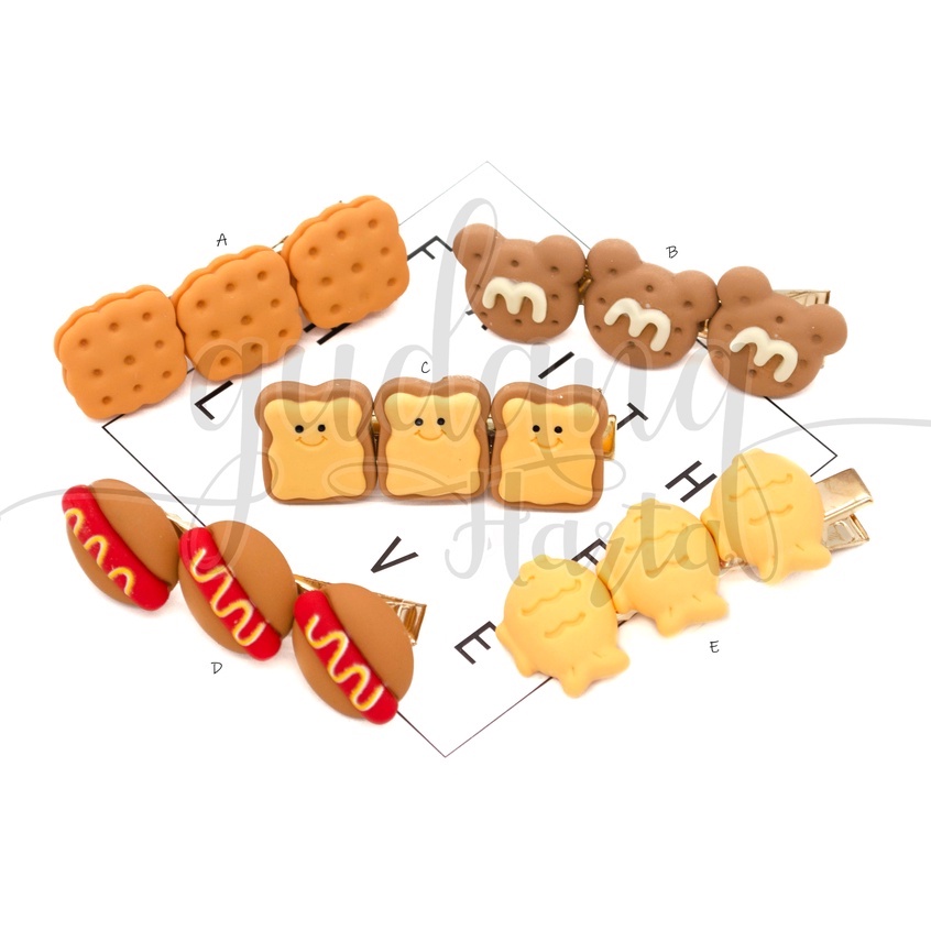 Jepit Rambut Delicious Bread Hairclip Motif Roti Hotdog Fish Ice Cream Yummy GH 201535