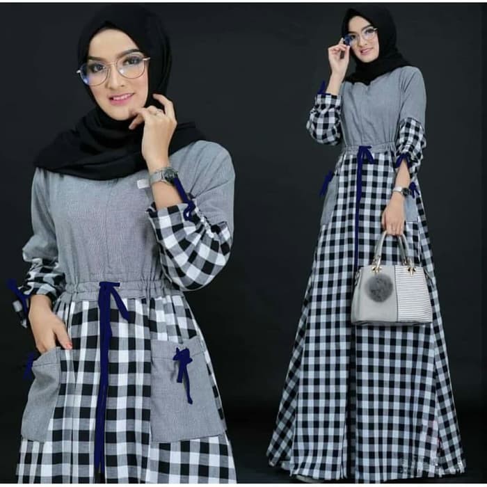 Maxi Tartan hitam Gamis 0153 SHZ Baju Gamis Wanita Terbaru