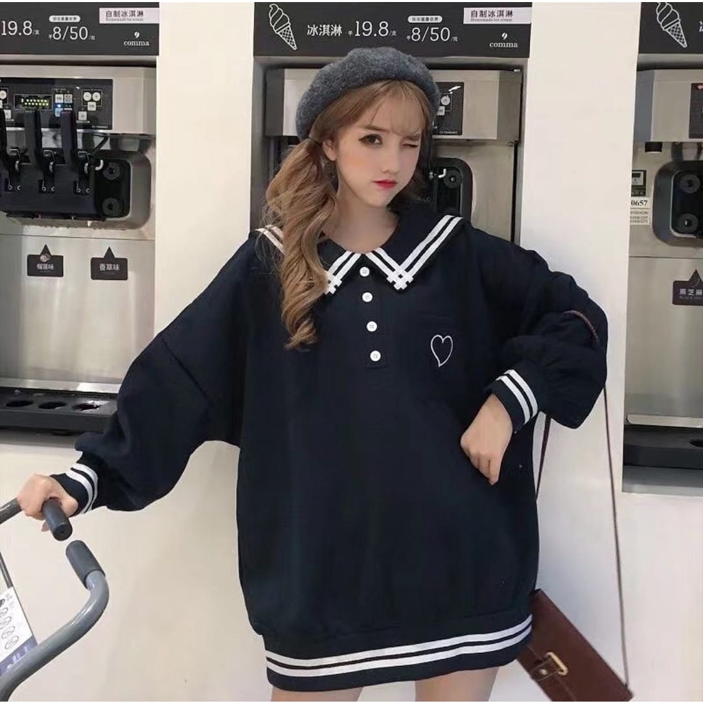 sweater oversize - lovebay kerah oversize sweater wanita korean style terbaru - sweatshirt