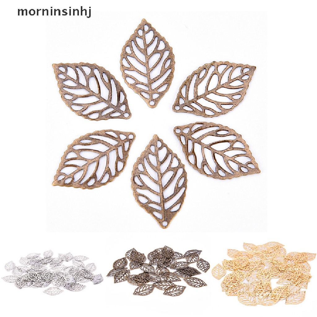 50pcs Liontin Daun Mornin Hollow Bahan Metal Untuk Membuat Perhiasan Diy