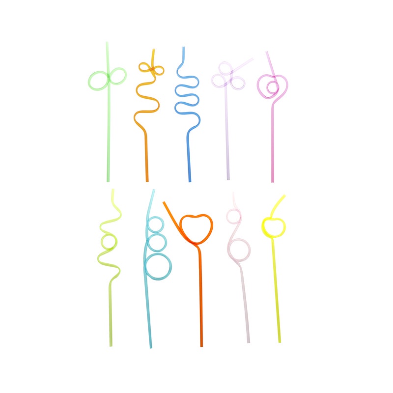 [tiantianbaofu] 10Pcs Drinking Straws Plastic Colorful Drinking Straw Crazy Curly Milk Tea Straws Boutique