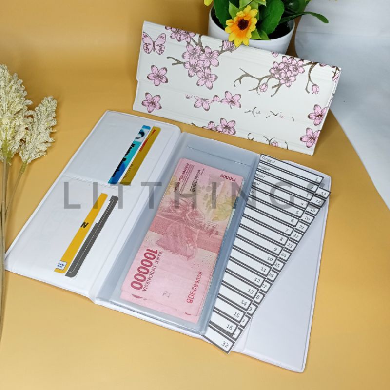 Dompet Pintar Pengatur Keuangan Bulanan Wallet Organizer Dompet Disiplin Keuangan bulanan motif Bunga Sakura