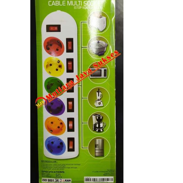 STOP KONTAK 6 LUBANG SAKLAR HINOHIKARI 1,8M HH-288C SNI