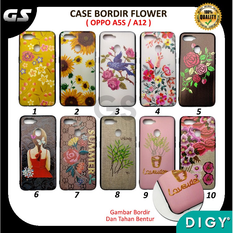 Case Bordir Flower Oppo A5S A7 A12 A11k A15 A15S A37 NEO 9 Motif Timbul 3D Bunga