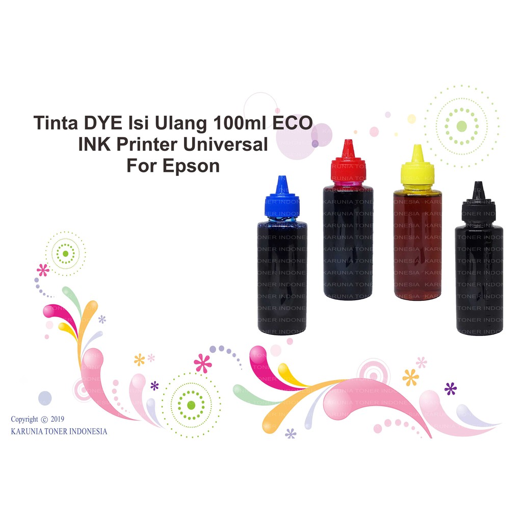 Tinta DYE Isi Ulang 100ml ECO INK Printer Universal For Epson Cyan Magenta Yellow Black