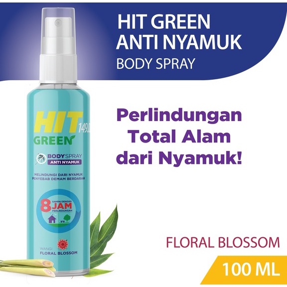 ANTI NYAMUK HIT GREEN BODY SPRAY SEMPROT 100 ML 8 JAM PENOLAK NYAMUK