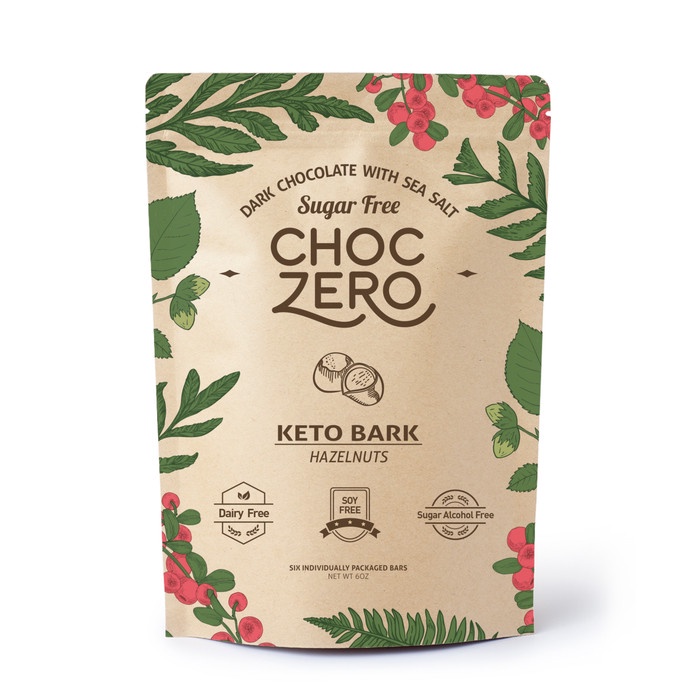 

CHOCZERO DARK CHOCOLATE HAZELNUT KETO BARK, 6 BARS - SUGAR FREE