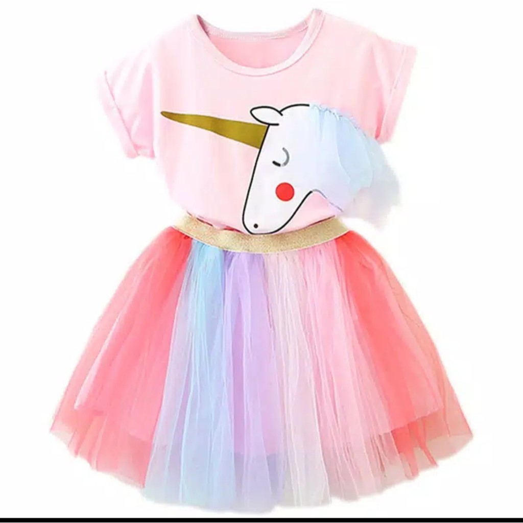 Setelan Tutu Unicorn Import Dress Kuda Little Pony Baju Pesta Anak