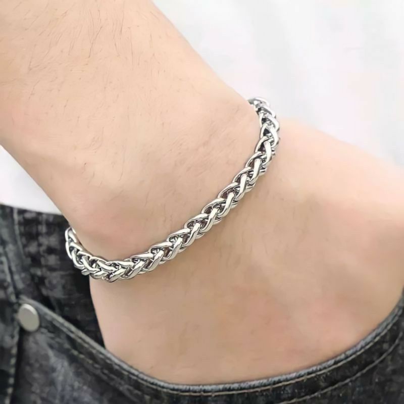 Gelang Tangan Wanita Pria Gelang Rantai Wanita Pria Gelang Rantai Lilit Pria Gelang Silver Titanium
