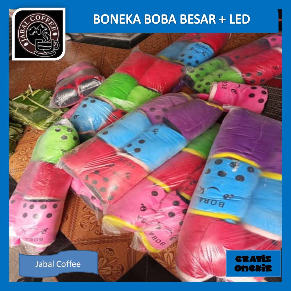 Boneka Boba LED Jumbo Ukuran Galon / Boneka Boba Milk Tea Lampu LED Tinggi 53 Cm 15